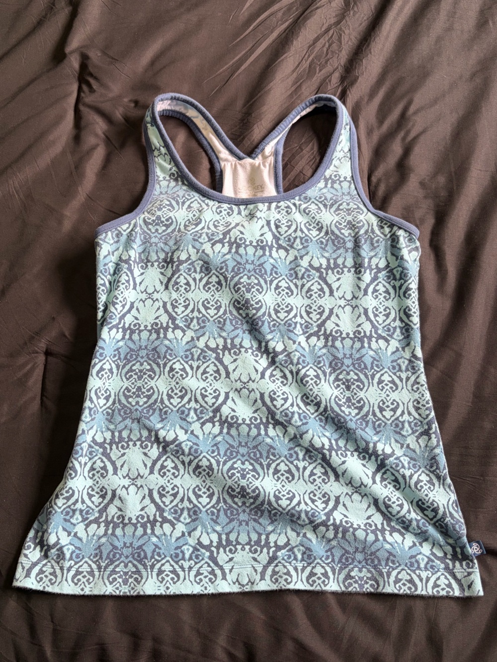 Y2K style Jockey cotton Blue&gray pattern tank top w/built in sports bra.Size M